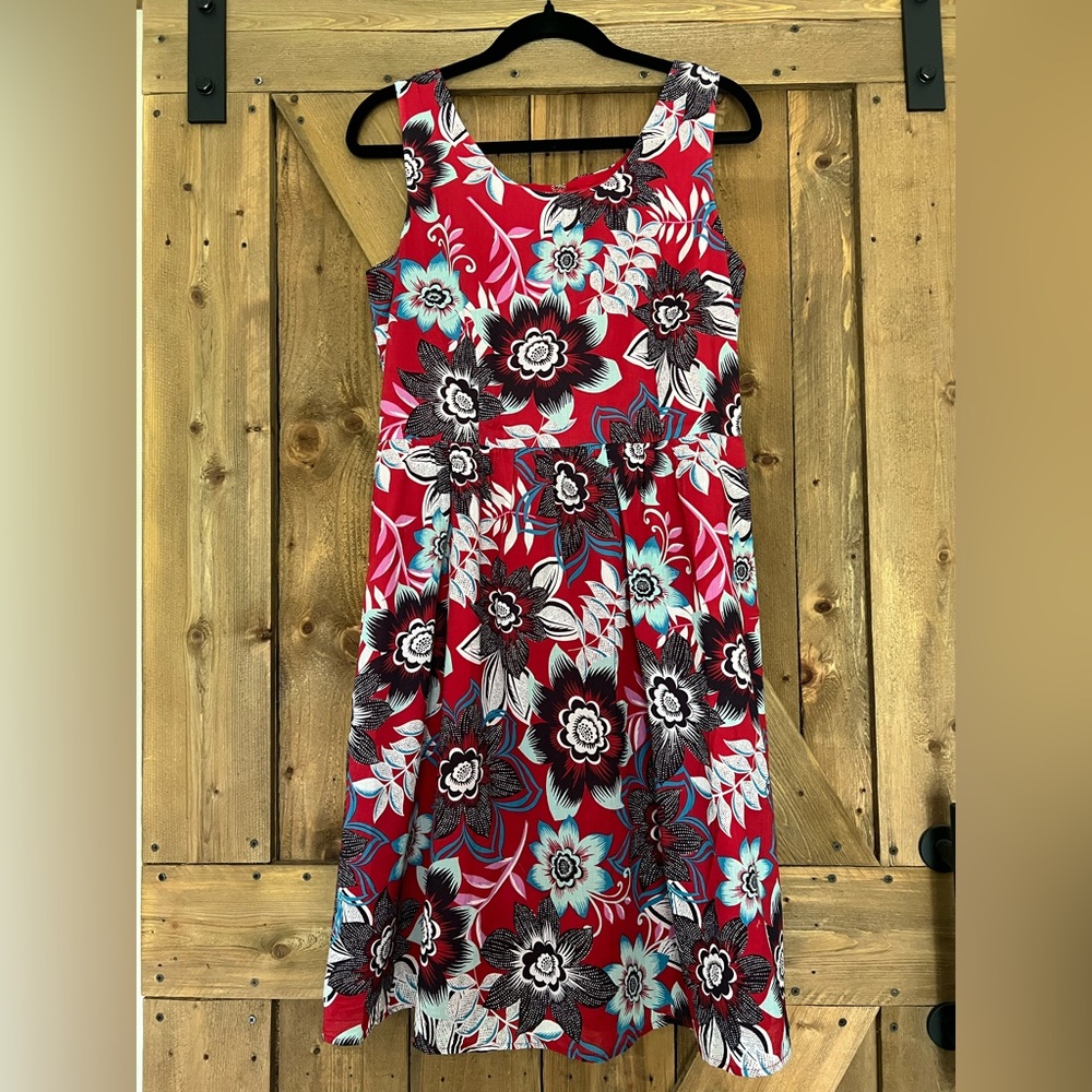 Talbots Red Cotton Voille Sleeveless Dress Size 8